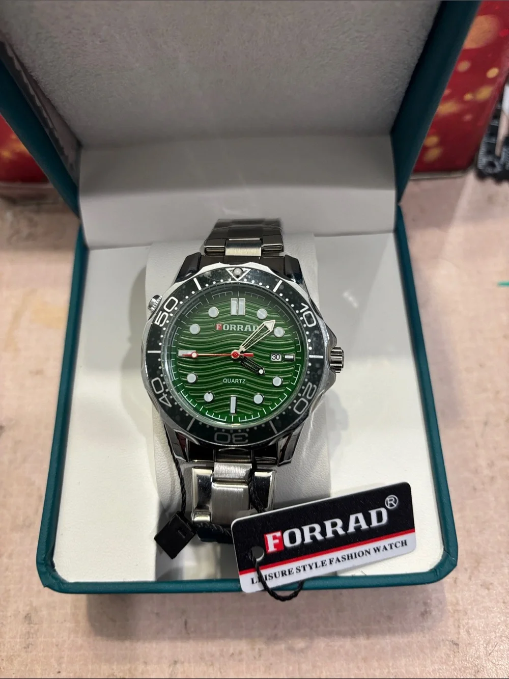 FORRAD Green Dial Stainless Steel Men's Watch